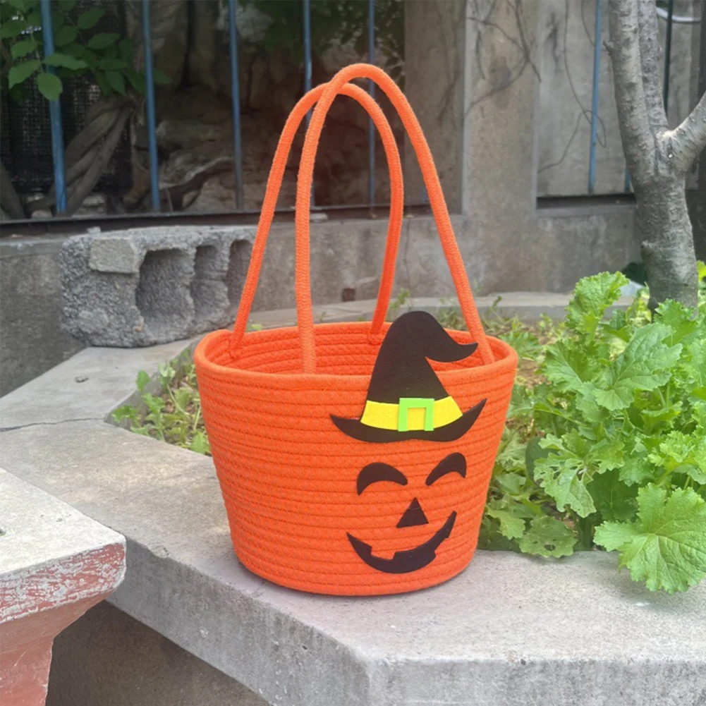 Halloween Candy Tote Basket with Witch Hat Candy Storage Bucket Portable Gift Basket for Trick Or Treating