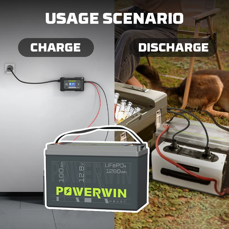 POWERWIN BT100 12.8V LiFePO4 Battery with PI1200 12V Portable Inverter & P20 Smart Battery Charger, Off-Grid Power Solution 5