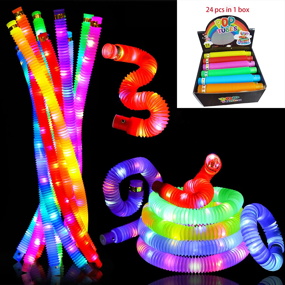 

Free Shipping 12/24 Pcs in 1 DIY Luminous Pop Tubes Led Fluorescent Retractable Plastic Kid Sensory Stress Toy