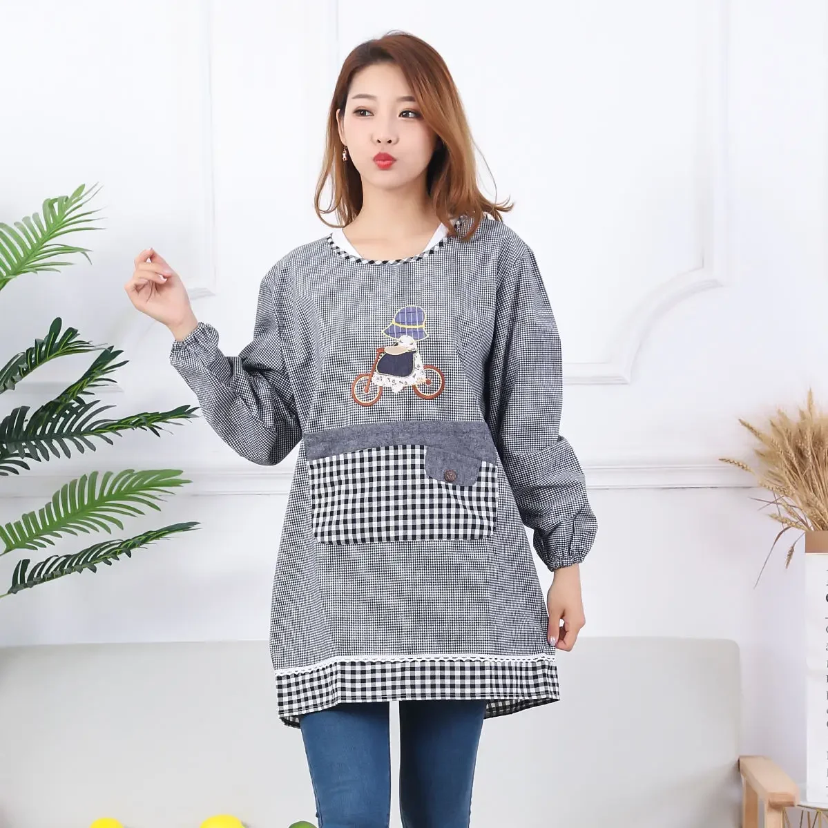 

Модный хлопковый фартук с длинными рукавами в Корейском стиле для мужчин и женщин, накидка для одежды, водонепроницаемый, устойчивый к загрязнениям и маслостойкий