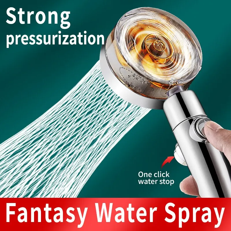 Shower Head Propeller Shower Head Rainfall High Pressure Water Saving Bathroom Shower Accessory Pressurized Nozzle Universal Adaptation