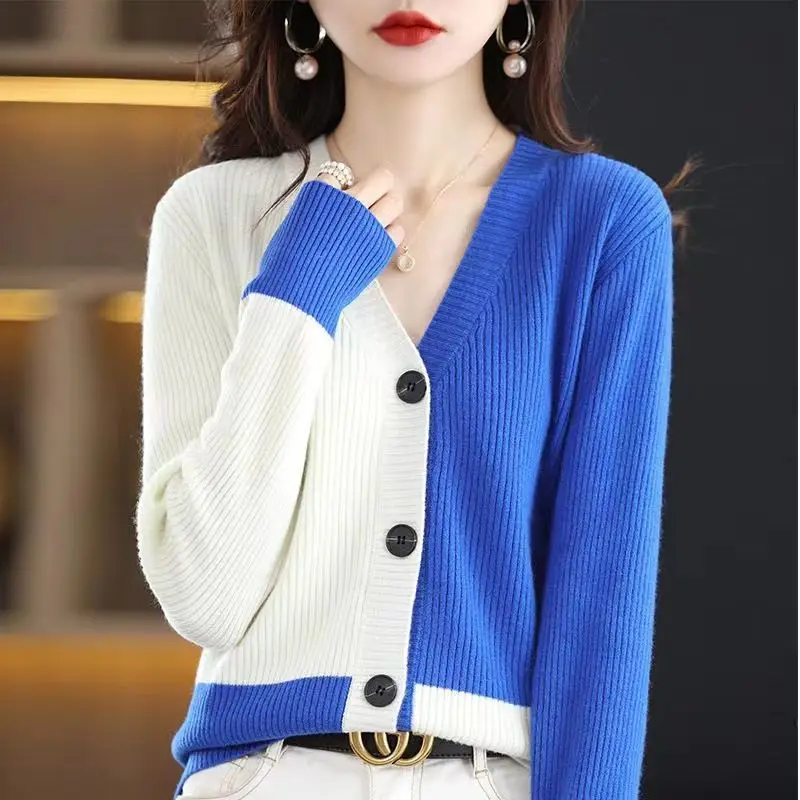 

Y2K Vintage Women Cardigans Sweater Autumn Winter All-match Button Long Sleeve Loose Fashion Casual Patchwork Female Knitted Top