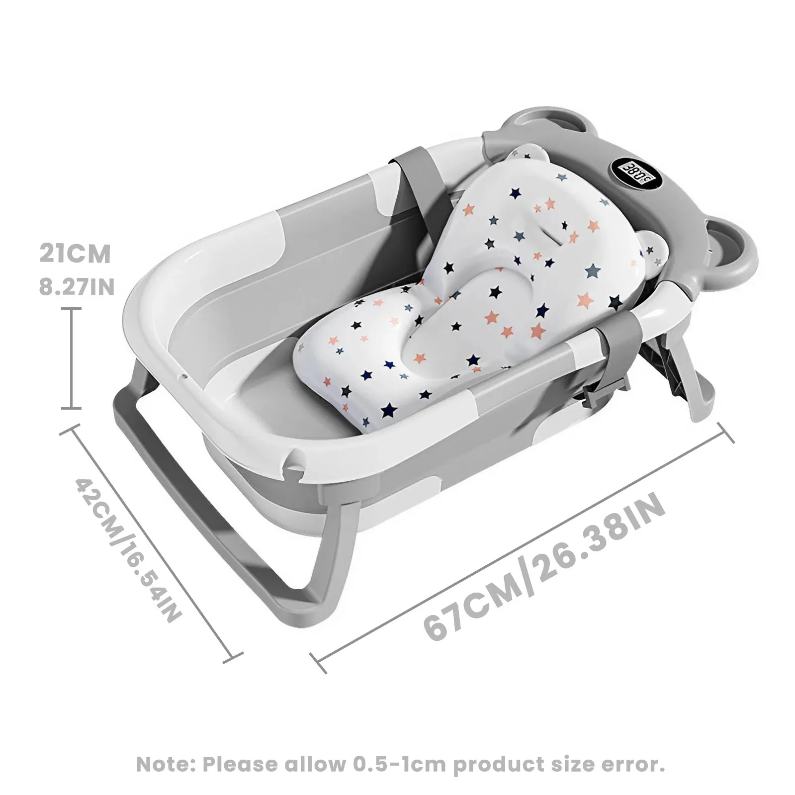 Newborn Collapsible Baby Bathtub Portable Travel Tub with Thermometer And Soft Floating Cushion Drain Hole Baby Tubs