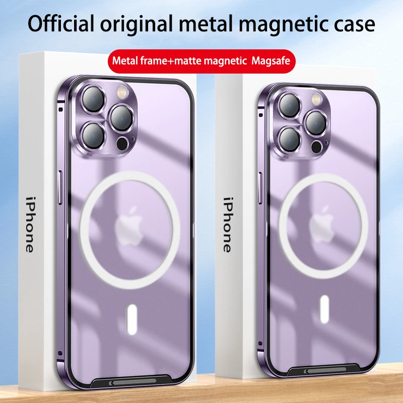 

Металлический магнитный чехол для iphone 14 13 12 11 Pro Max, новый ультратонкий защитный чехол с рамкой из алюминиевого сплава и стеклом для беспроводной зарядки
