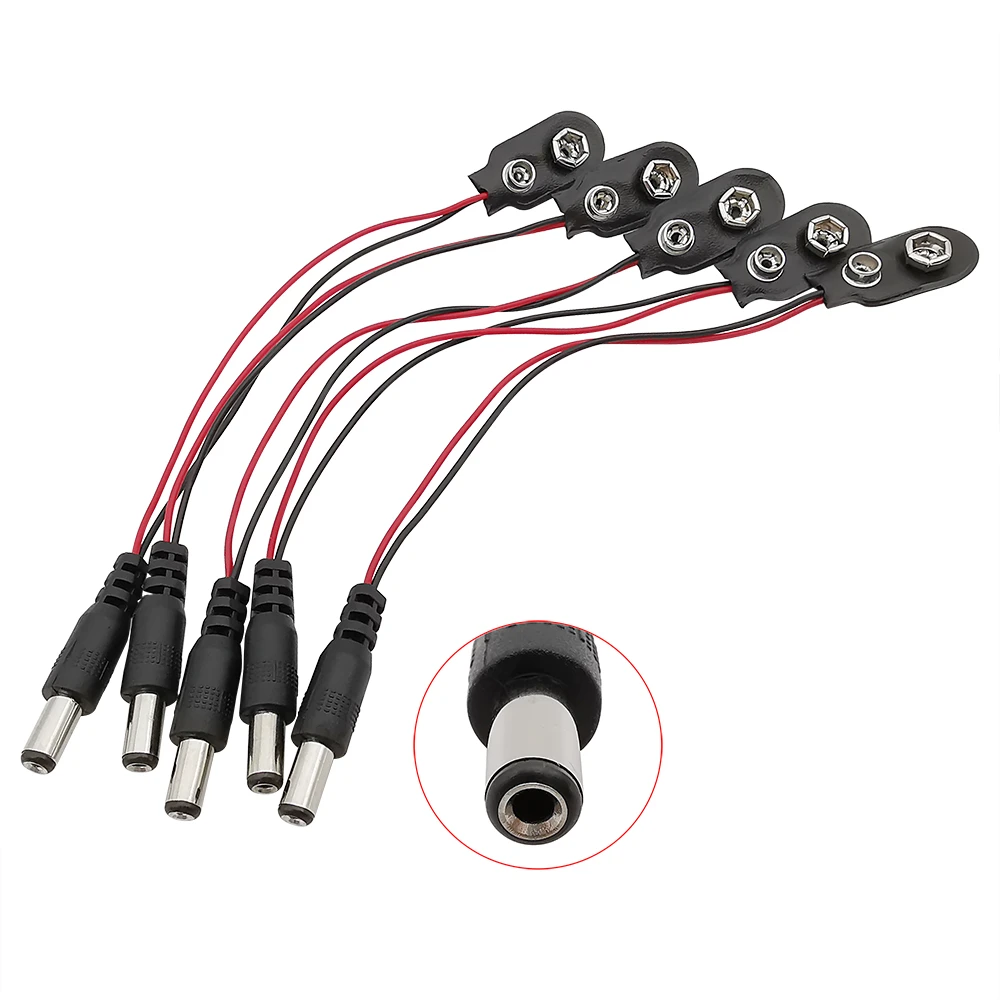 9V Battery Clip Connector 5.5x2.1mm Male Plug to 9 Volt I Type Battery  Buckle Snap Holder Wires Leads Connectors for Arduino DIY|Connectors| -  AliExpress