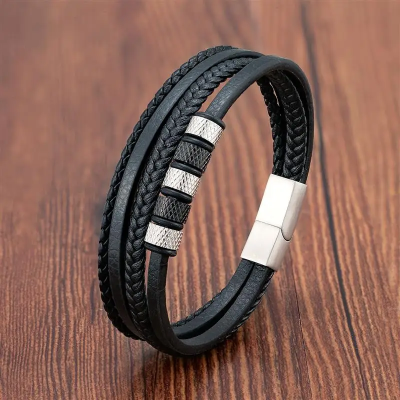 Jewbelet Leather Bracelet For Men With Stainless Steel Clasp - Braided Leather & Blue Agate Bead Bracelet, Gift For Men - View #8