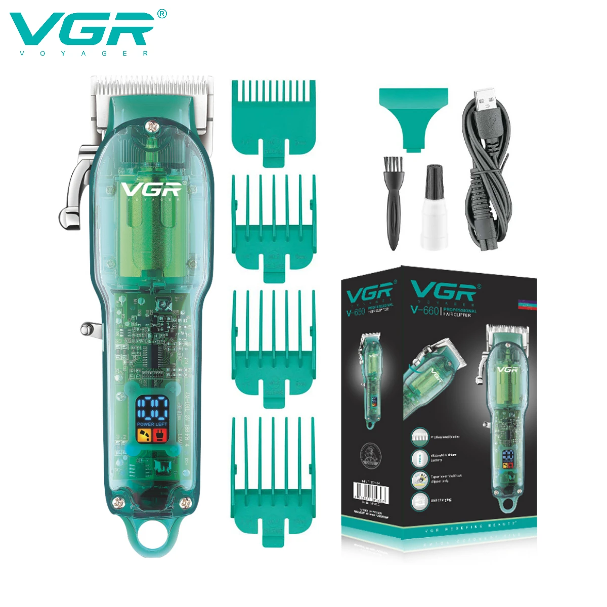 

VGR Hair Clipper Trimmer Profesional Beard Trimmer Hair Cutting Machine Haircut Machine Transparent Hair Trimmer for Men V-660