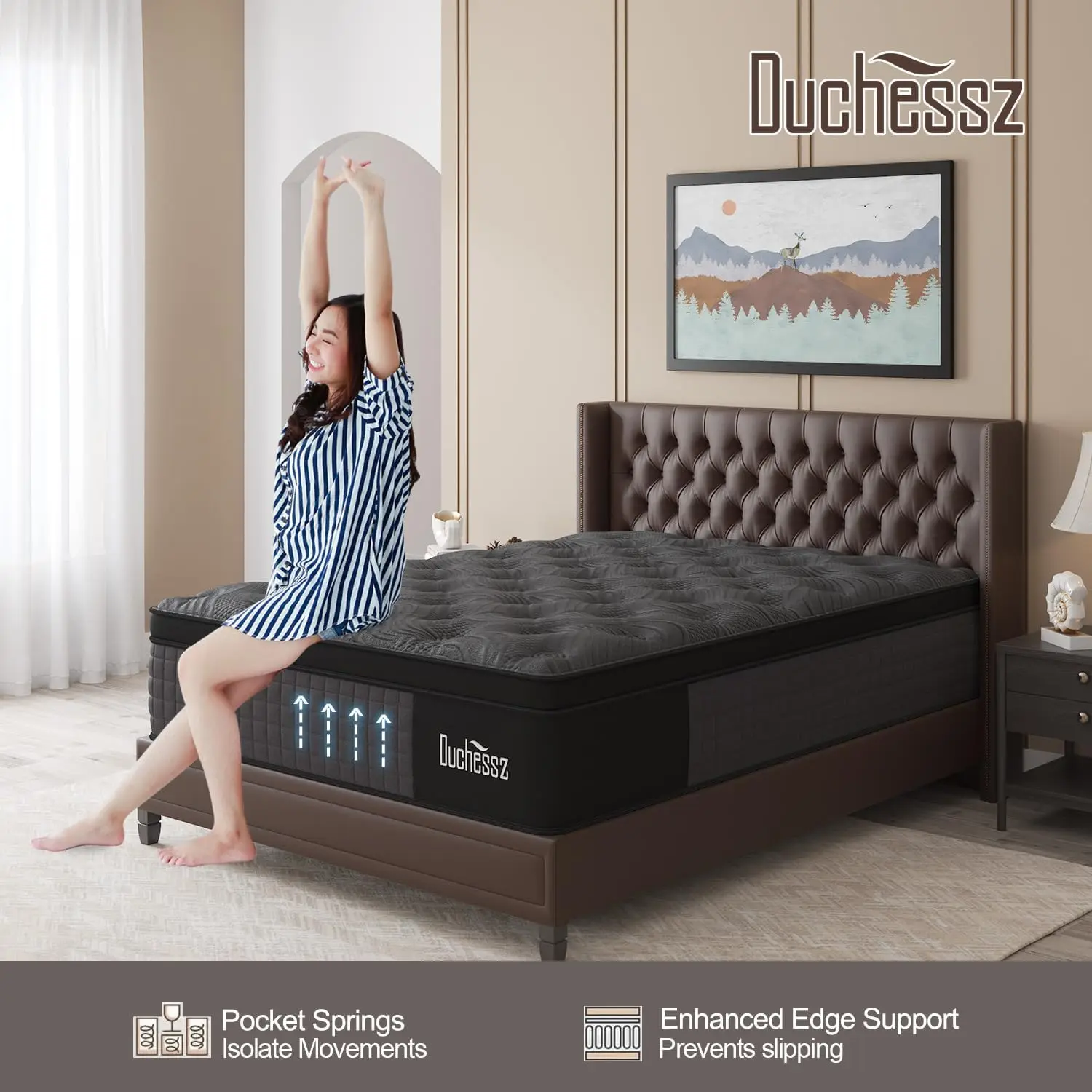 Queen Mattress 12 Inch Hybrid Mattress Black with Gel Memory Foam and Individually Pocket Innerspring Euro Top Mattress Medium 4