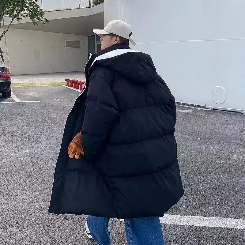Mid Length Hooded Korean Cotton Jacket Men's Winter Thick Hong Kong Style Ins Trendy Brand Loose Warm Jacket Down Jacket Trend