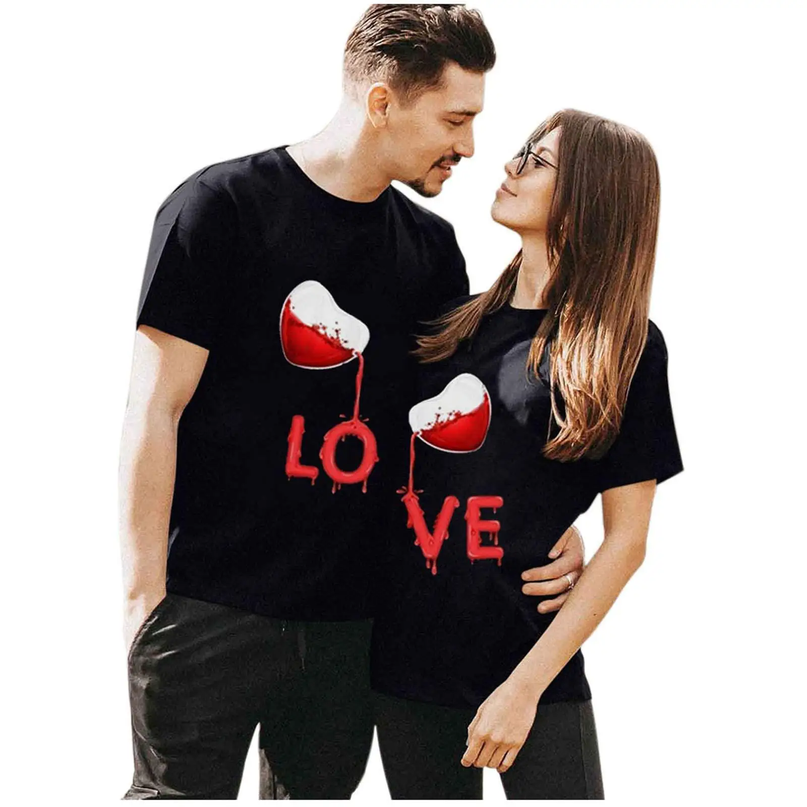 

Short Sleeve Love Print T Shirt for Men and Women Valentine's Day Harajuku High Street Vintage Couple Tops Clothing Funny Casual