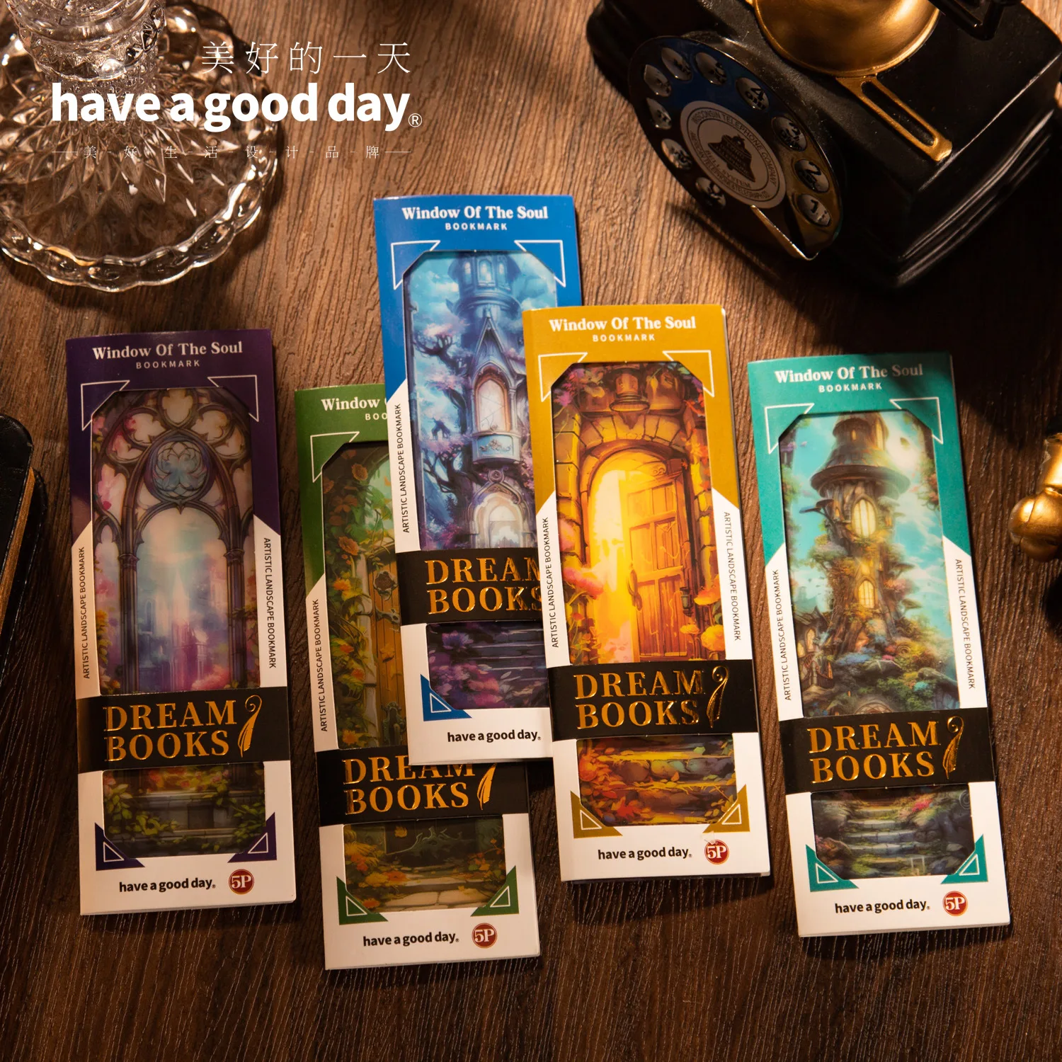 

5 Pcs/pack Vintage Fantasy Windows and Doors Bookmark Pet Reading Book Mark Retro Scenery Book Page Marker Stationery Supplies
