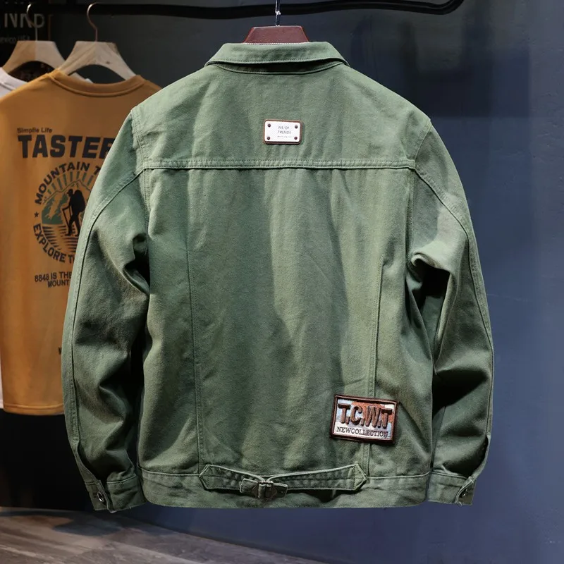 2024 Spring Affixed Cloth Embroidered Chapter New Handsome Denim Jacket Men's Loose Cargo Washed Motorcycle Street Men's Wear
