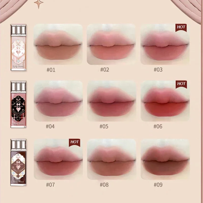 9 Colors Retro Red Lip Gloss Sweety Matte Liquid Lipstick Choccy Velvet Lip Mud Lasting Nude Lip Glaze Pink Lip Makeup Tint 6
