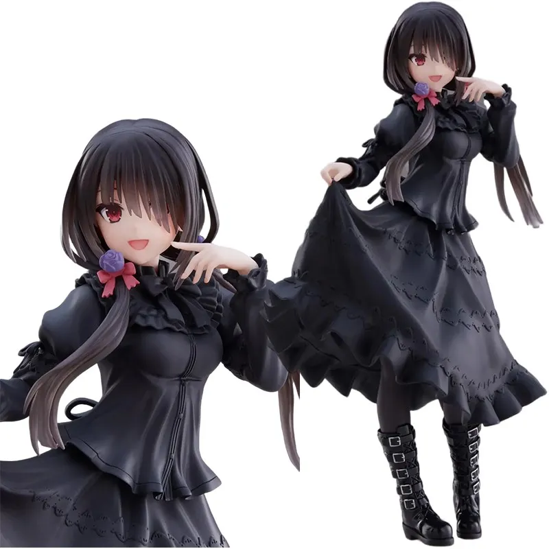 

18CM DATE A LIVE Tokisaki Kurumi Anime Figure Cute Girl Model Toy PVC Black Dress Dress Up Standing Model Car Interior Ornament
