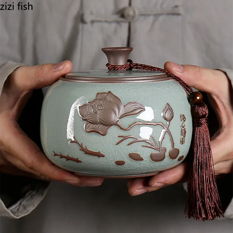 Ceramic Tea Caddy Storage Tank Sealed Jar Candy Jar Tea Box Sugar Bowl Organizer Home Food Container Decorative Jars Can tea tin box,tea canister