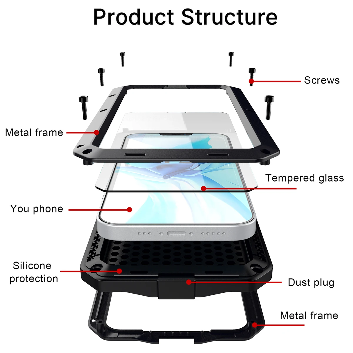 New Metal Heavy Duty Anti-Slip Sturdy Drop Resistant 360 Degree Full Protection Case for IPhone16 15 Xs Max 11 12 13 14 Series