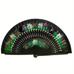 Elegant Wood Handcrafted Spanish Folding Fan - Decorative Dance and Gift Accessory (Black)
