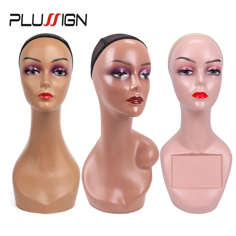 

Plussign Black Brown Wig Display Stand Female Mannequin Head With Non Slip Hairnet Wig Cap Wigs Hat Jewelry Display Holder Stand