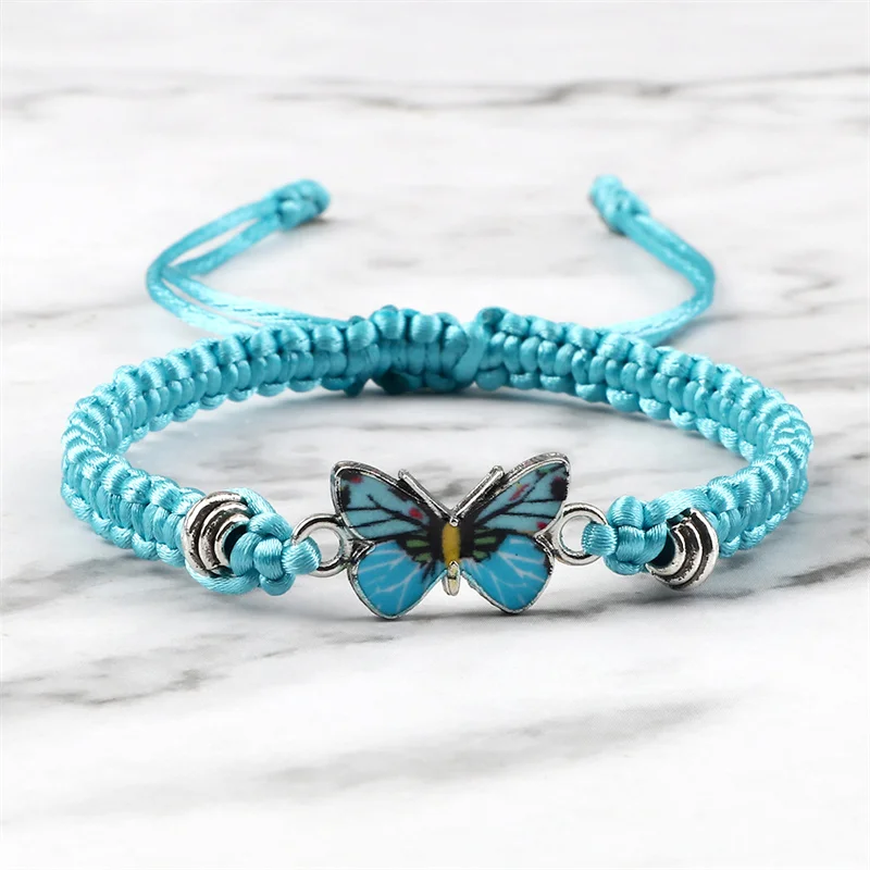 New Blue Butterfly Pendant Bracelet for Women Girl Adjustable