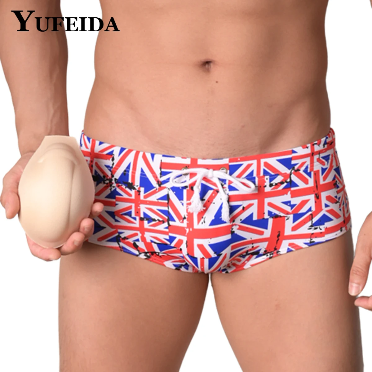 

YUFEIDA Mens Sexy Bikini Swim Boxer Briefs with Push Pad Male Flat Print Swimwear Men Swimming Surffing Trunks Beachwear Shorts