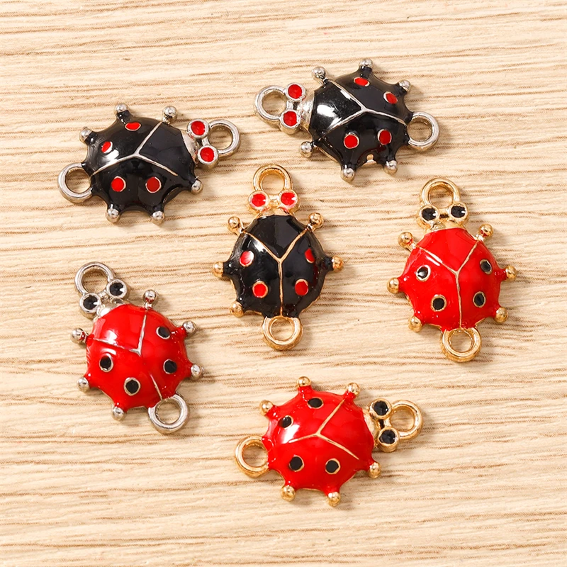 10 Stück 14x20mm Niedliche Emaille-Insekten-Marienkäfer-Anhänger Verbinder für Schmuckherstellung DIY Halsketten Armbänder Handgemachtes Bastelzubehör