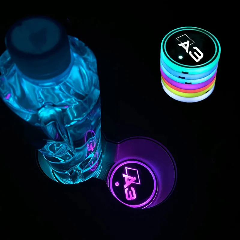 

7 Color USB Led Atmosphere Light Cup Luminous Coaster Holder For Audi A3 8P1 8L1 8PA 8V1 8VK 8VF 8VA 8VS 8VM 8V7 8VE Sportback