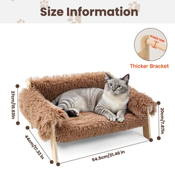 Large Cat Bed Sturdy Wooden Leg Raised Plush Cat Sofa Bed Kitten Bed for Indoor Cats - Soft Cat Couch 2
