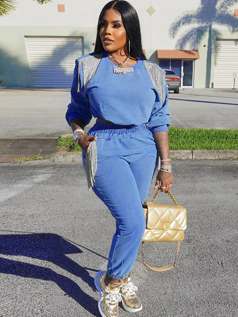 

2022 Autumn Winter Women Streetwear Tracksuit Pants Set Solid Loose Fit Outfits Sweatshirt Trouser 2 Two Piece Matching Set