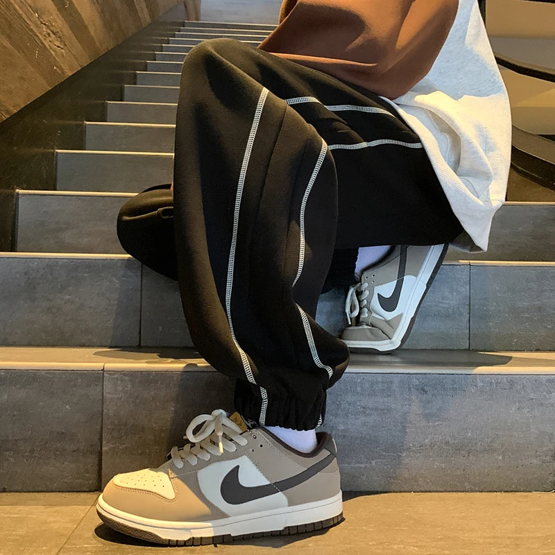 Spring Autumn New Male Loose Casual Fashion Patchwork Sweatpants Homme Elastic Midi Waist All-match Trousers Men 's Sporty Pants