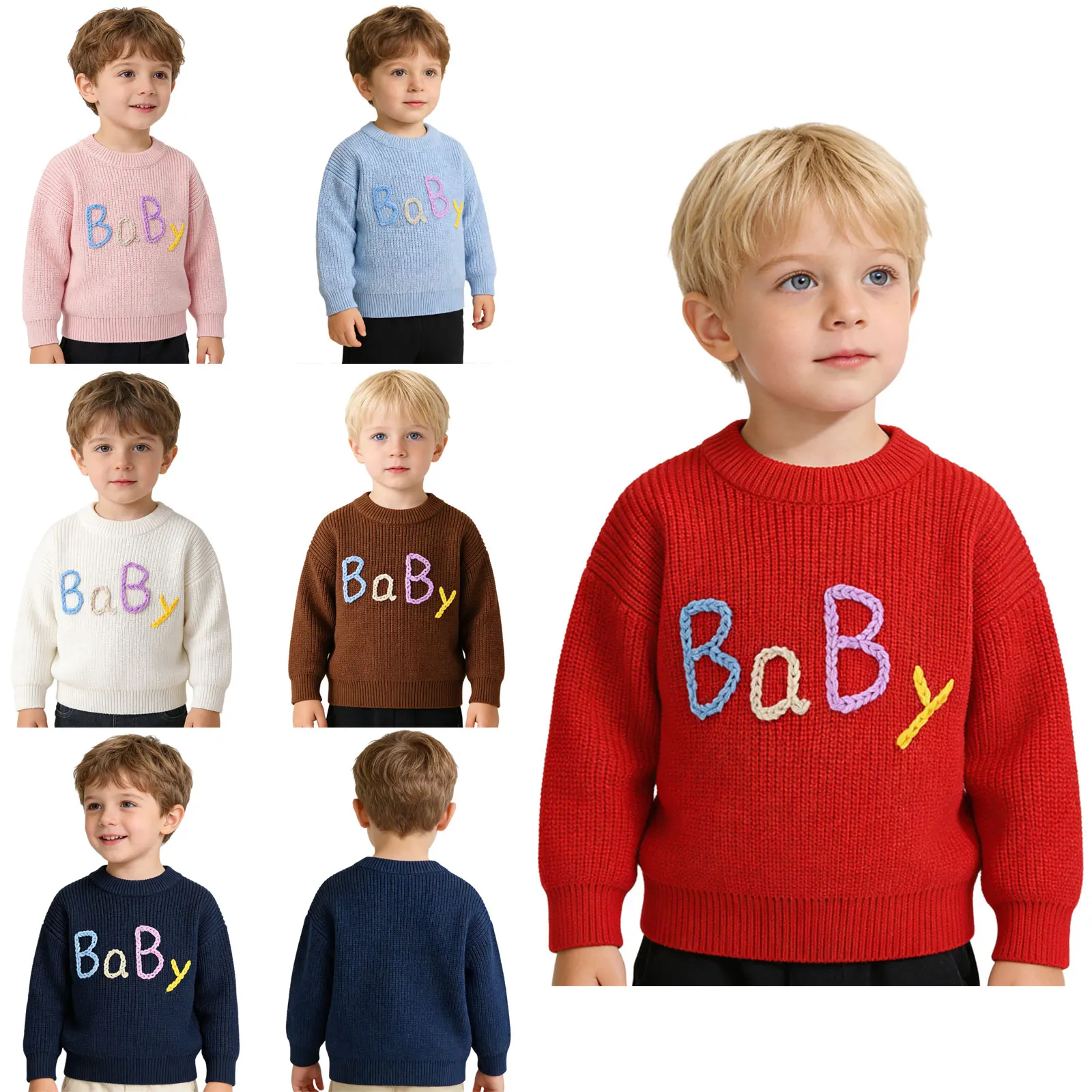  소녀 소년 의류 가을 겨울 자수 스웨터 라운드 넥 긴 소매 니트 탑 생일 케이크 스매쉬 사진 촬영용