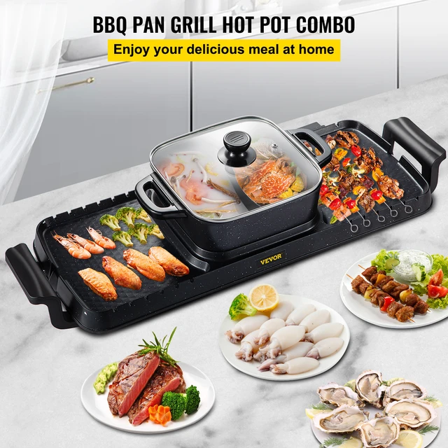 VEVOR 2 in 1 Electric Grill and Hot Pot BBQ Pan Grill Pot with