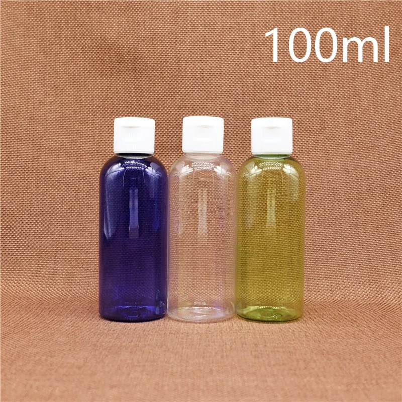 

100ml Plastic Water Bottle with Flip Cap Shampoo Lotion Container Refillable Empty Face Toners Water Bottles Blue Green Clear