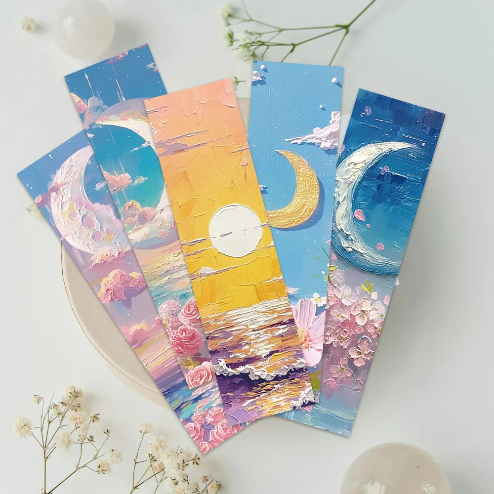 Cartoon Flowers Landscape Oil Painting Paper Bookmarks 30pcs DIY Students Readers Page Markers Library Office Page Marking