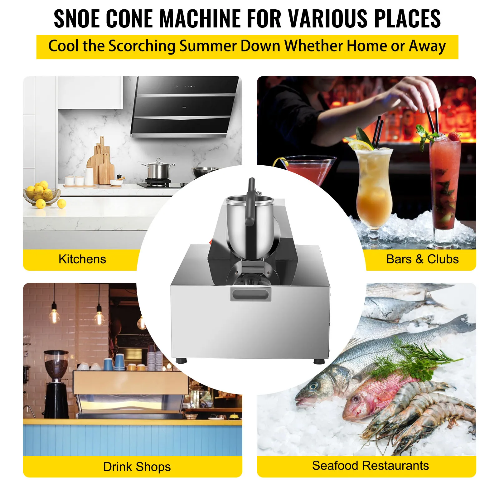 Electric Cube Ice Shaver Granizing Machine 226Kg/H Commercial Snow Cone Chopper Home Slush Crusher Blender Flake Maker 6