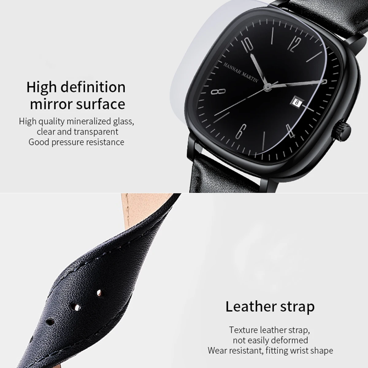 2024 New Men's Watch Fashion Square Business Style Black Clock Original Quartz Movement 40mm Casual Leather Watches reloj hombre 3