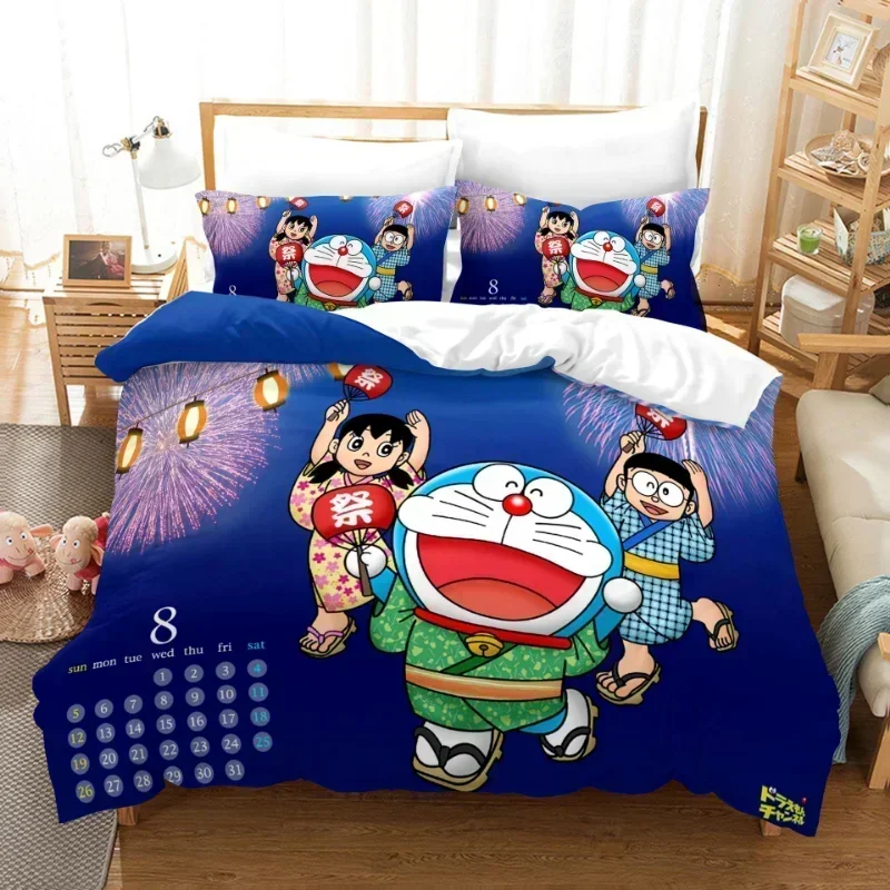 Anime Doraemon Bedding Set Students Sheets Duvet Cover Pillowcase Boy Girl Dormitory Cartoon Cute Bedsheet Bedding Bag Quilt