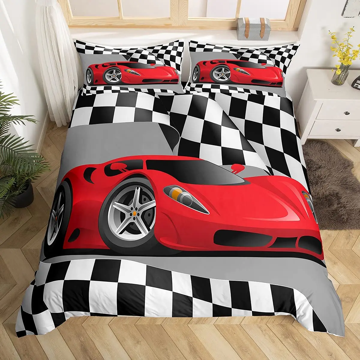Race Car Bedding Set - Twin Size Boys Extreme Sports Duvet Cover Set with 1 Duvet Cover and 1 Pillowcase 4