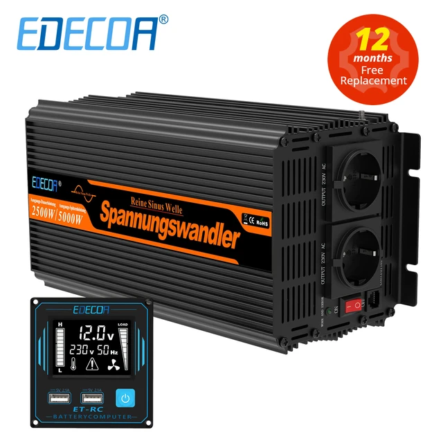 2000W Convertisseur Pur Sinus DC 12V à AC 220V Onduleur avec