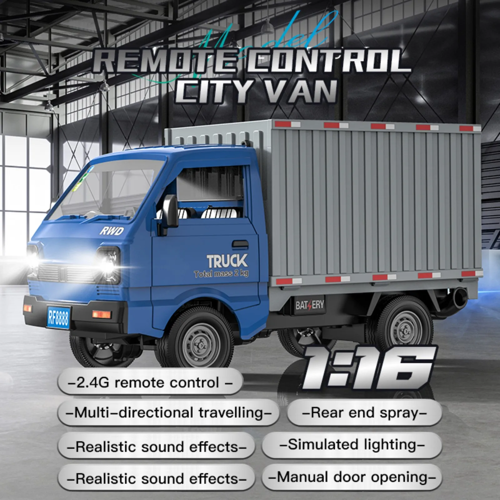 KF21 1:16 RC Truck 2.4GHZ RC Car Simulation Drift Climbing Truck With Spray and LED Lights RC Electric Truck Model Boy's Gifts 3