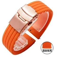 Quick Release Silicone Sport Watch Bands, 18mm - 24mm, Multiple Sizes Available - 22mm (Orange Rose Gold)