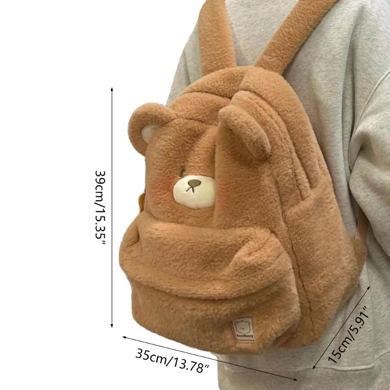 Large Capacity Backpack for Women Girls Cartoon Bear Backpack Plush Daypack