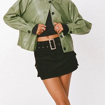 여성용 가죽 크롭 재킷, 캐주얼 단색, 긴팔 단추 가디건, 가을 의류, 아웃웨어, 스트리트웨어 S-XL, 새로운 패션