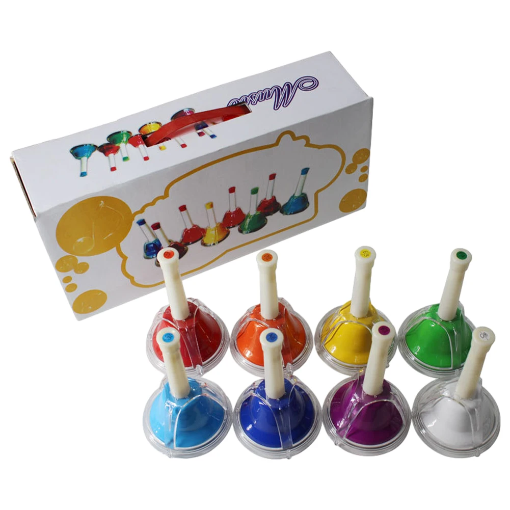 Children Percussion Instruments Hand Bell Orff Colorful Diatonic Desk 8-Note For Baby Early Musical Education