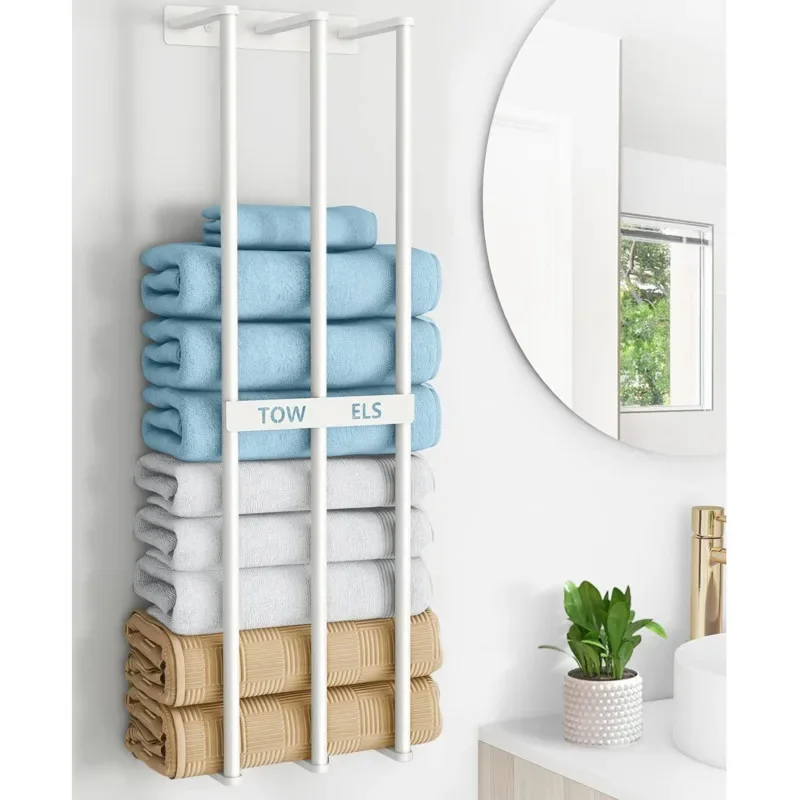 Wall Hung Metal Towel Rack &ndash; Large Capacity Bathroom Storage Shelves, Hotel Towel Organizer, Modern Bathroom Stand