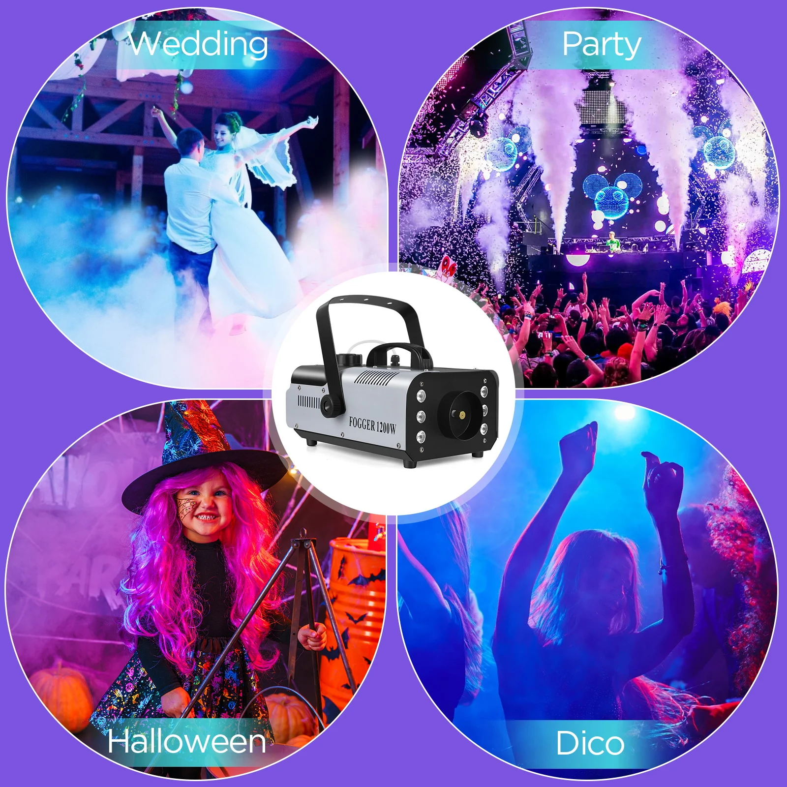 Somspot 1200W RGB LED Smoke Fog Machine Haze Generator Remote Controlled Fog Machine Stage Effect Equipment for DJ Disco Party 3