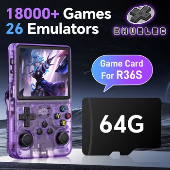 Scheda di Gioco per R36S con oltre 18000 Giochi Retro, Scheda di Gioco da 64G per PSP/PS1/GB/GBA/GBC/MD/SFC/CPS1/CPS2 EmuELEC4.7 Plug&Play