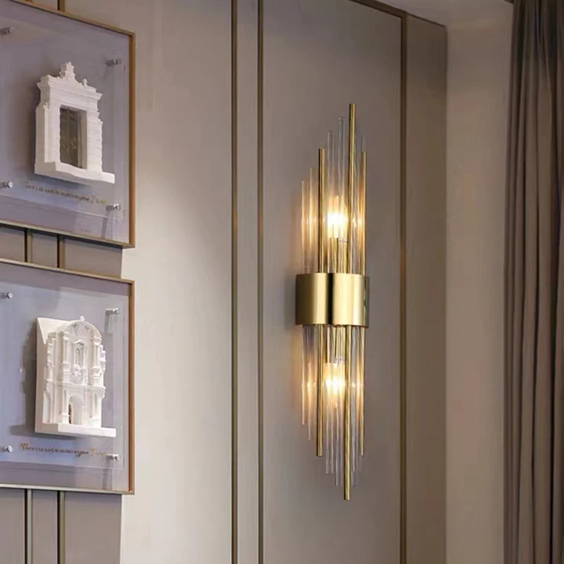 명확한 크리스탈 LED 벽 램프 E14 전구 스테인레스 스틸 벽 조명 로비 침실 통로 식당 골드 블랙 Sconces