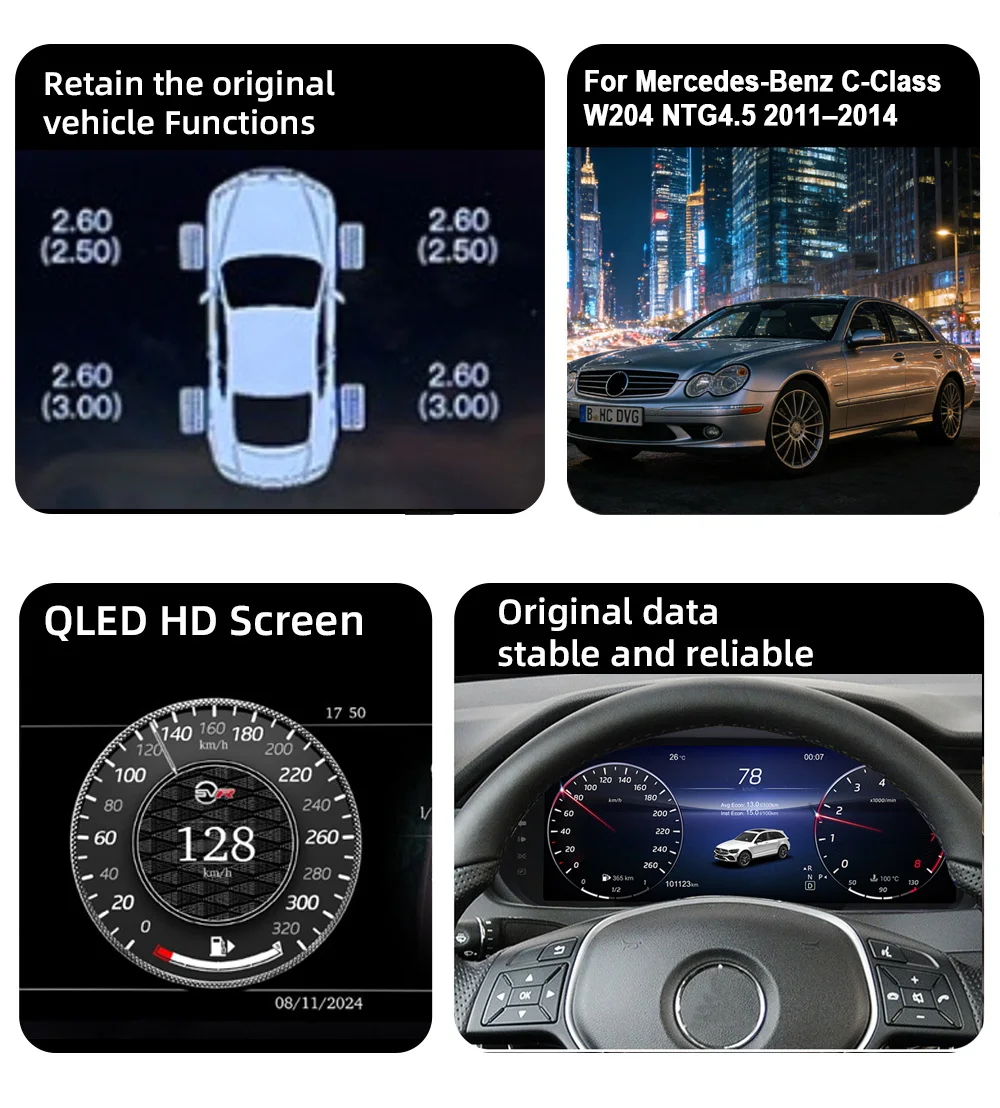 Digital Instrument Cluster For Mercedes-Benz C-Class W204 NTG4.5 2011–2014 Speed