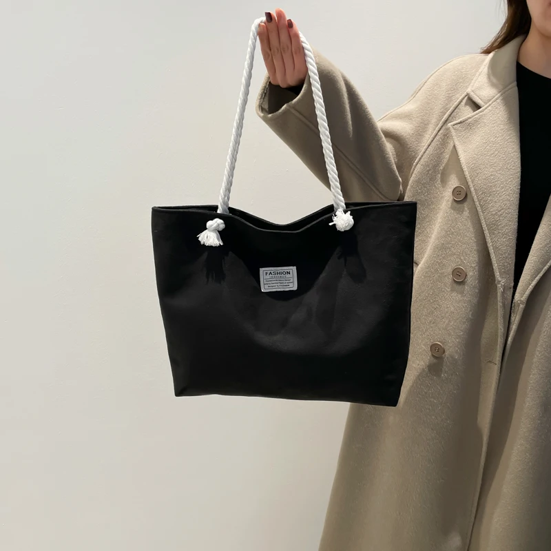 Women's Shoulder Large Capacity Suede Shopping Bag Canvas Women's Bag Fashion Literary Leisure Shoulder Bag