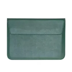 Custom Leather Laptop Sleeve - Personalized Unisex Envelope Pouch (Smooth green 13 inch)